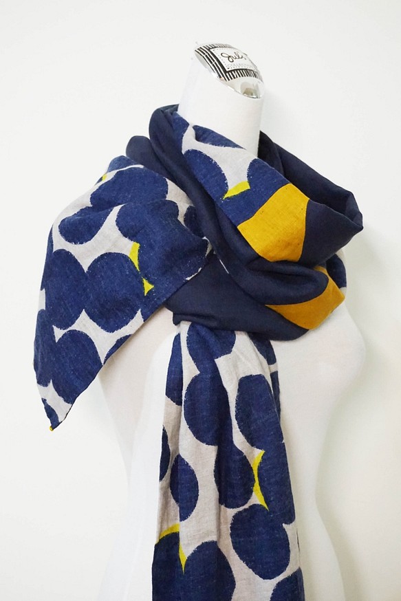 スカートNO.202 *優しい風*デザイナー手作り日本綿青大ドットフランススタイル楽しい黄色青色ロングスカーフ 1枚目の画像