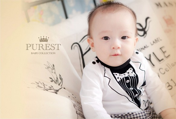 PUREST baby collection 小紳士西裝．寶寶．嬰兒．長袖．包屁衣．連身衣【白色款】獨家款式設計 第1張的照片