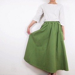 Kimamaフレアスカート（木綿 若草）【受注生産対応】 1枚目の画像