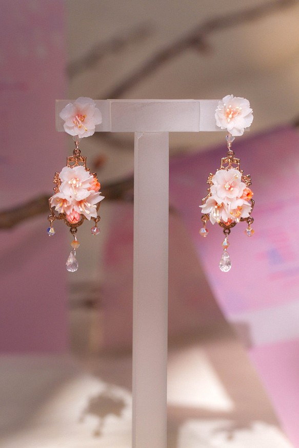 溢櫻BLOSSOM 滿開花見櫻花吊燈耳環 - Pamycarie 手工製作飾品 第1張的照片
