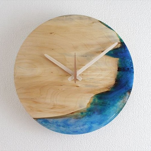 直径29cm-01 木とレジンの掛け時計 River clock 掛け時計・置き時計
