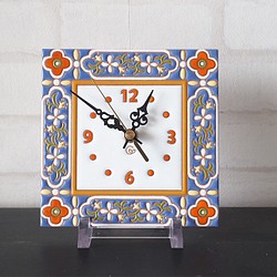 【k.k様オーダー品】タイルの時計（モロカン植物柄） 1枚目の画像