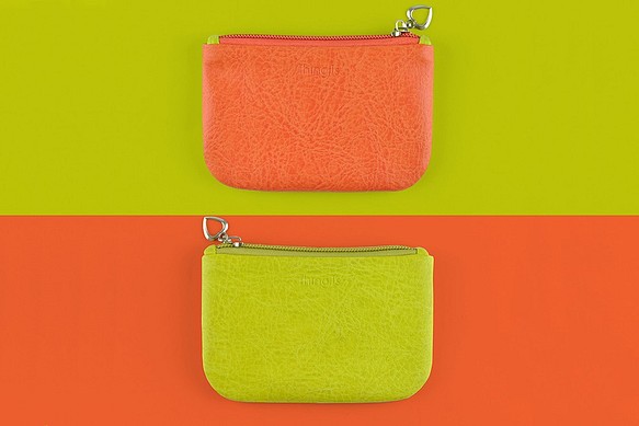 雙面拼色零錢包 卡包（橘紅色+芥末綠） 第1張的照片