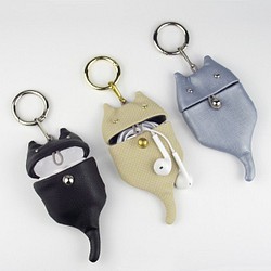 AirPods耳機保護套 有線耳機通用皮套鑰匙包 小貓款 第1張的照片