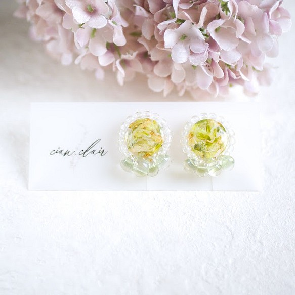 Beads de Fuchidori Green / Flower 耳飾 第1張的照片