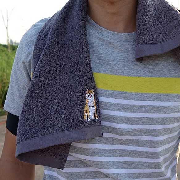 柴犬刺繡純棉毛巾 第1張的照片