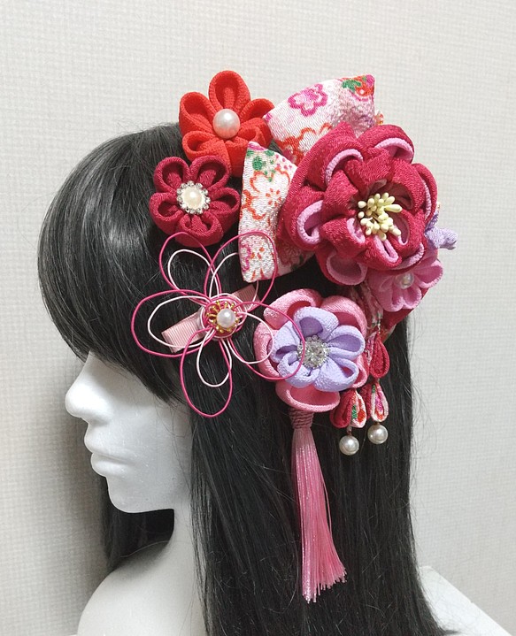 髪飾り 髪飾りピンク リボンピンク 成人式 卒業式 七五三 つまみ細工 振袖 袴