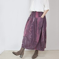手織り綿絣、桜色が綺麗なバルーンスカート、春夏向け 1枚目の画像