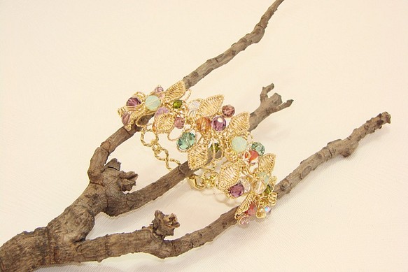 彩庭枝葉網編手鍊˙Jill&Joe施華洛世奇水晶 珍珠˙18K金包金獨家設計款 第1張的照片
