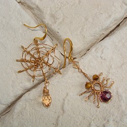 蜘蛛與網 紫 香檳金水晶 耳環˙Jill&Joe 獨樹一格的妳 一定要Buy˙獨家設計不對稱 第1張的照片