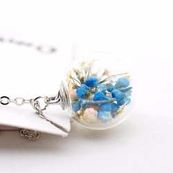フラワーネックレス干し「-OMYWAYのための愛する家は、」乾燥したDIYのガラスビーズの花の花青い雪玉のネックレス 1枚目の画像