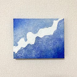 原画 油絵 空と海の青 空と海のアート 抽象画 F0号 ブルー×水色 モダンアート 1枚目の画像