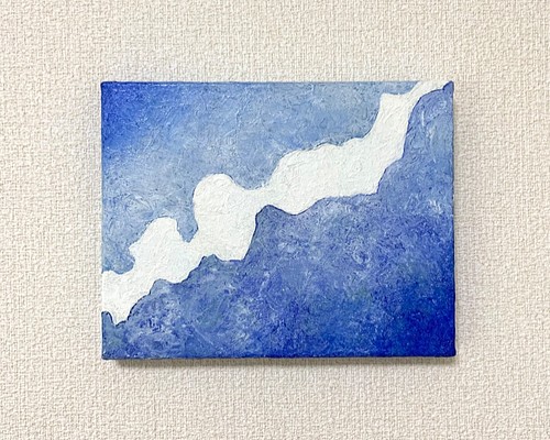 原画 油絵 空と海の青 空と海のアート 抽象画 F0号 ブルー×水色