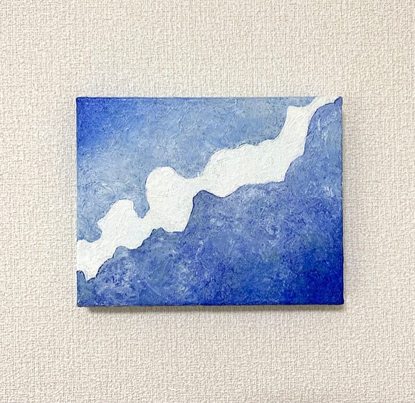 原画 油絵 空と海の青 空と海のアート 抽象画 F0号 ブルー×水色 モダンアート 1枚目の画像