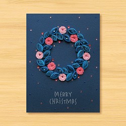 手作りのロールカード：星空シリーズ_クリスマスリースを歩き回るロマンチックな花（クリスマスカード、クリスマス） 1枚目の画像