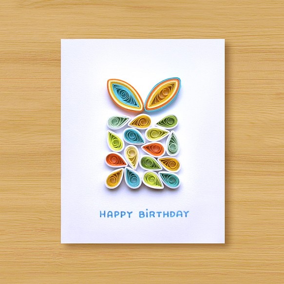 手工捲紙卡片：兔寶寶生日禮盒 C（生日卡、感謝卡、萬用卡） 第1張的照片
