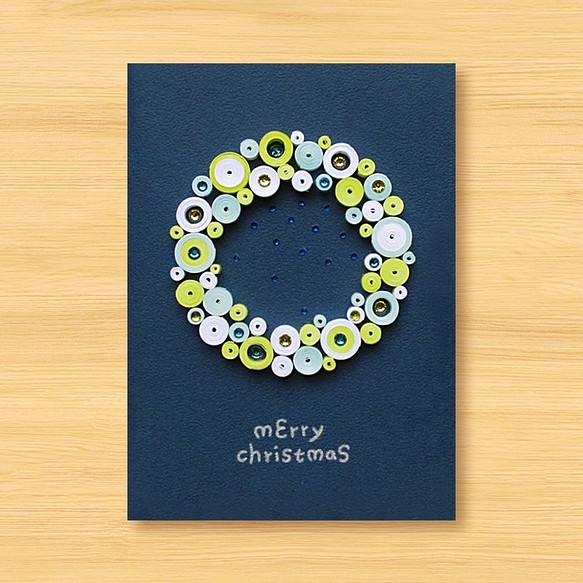 ハンドロールカード：かわいいバブルクリスマスの祝福花輪_C（クリスマスカード、クリスマス、クリスマスの花輪） 1枚目の画像