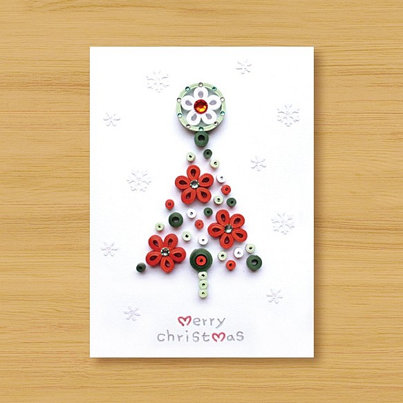 手作り紙ロールカード：雪国クリスマスtree_A（クリスマスカード、クリスマス、クリスマスツリー） 1枚目の画像