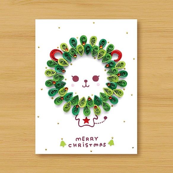 手工捲紙卡片：可愛聖誕獅_A（聖誕卡、聖誕節、獅子） 第1張的照片