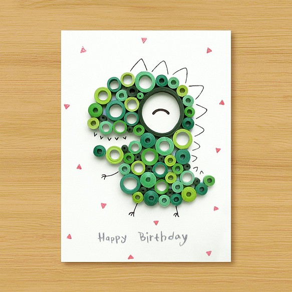 手工捲紙卡片：俏皮可愛恐龍生日卡 第1張的照片