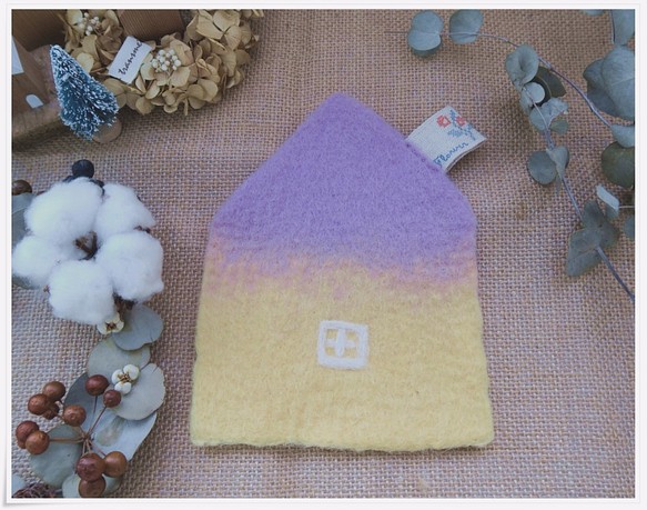羊毛氈暖暖房子杯墊-粉紫黃 第1張的照片