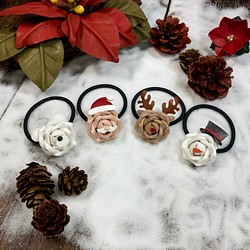 【聖誕老人/雪人/聖誕鹿/北極熊】皮革小玫瑰 │髮圈 l襟針l項鍊 第1張的照片