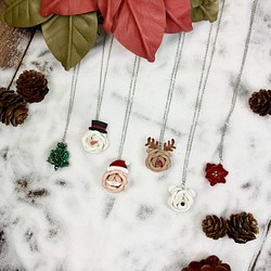 【聖誕老人/雪人/聖誕鹿/北極熊/聖誕花/聖誕樹】皮革小玫瑰項鍊 第1張的照片