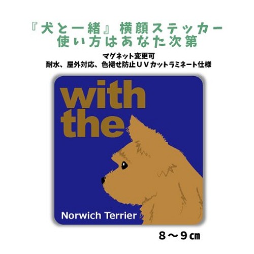 ノーリッチテリア DOG IN CAR 『犬と一緒』横顔 ステッカー 名入れ 車