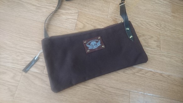 長財布のための帆布のサコッシュ brown 茶 1枚目の画像