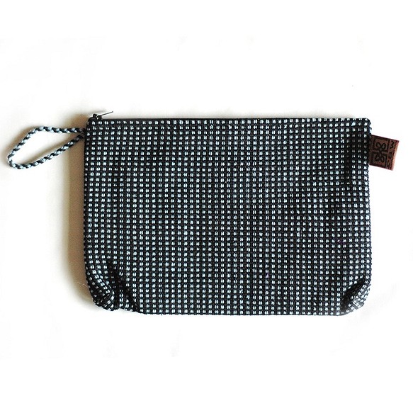 Atita手織りコットン防水ポーチ - 青 - 黒の格子縞 1枚目の画像