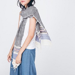 Handwoven cotton scarf - naural dye - Blue & Gray 1枚目の画像