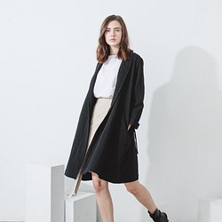 開襟風衣式外套 - 黑 Trenchcoat style robe - Black 第1張的照片