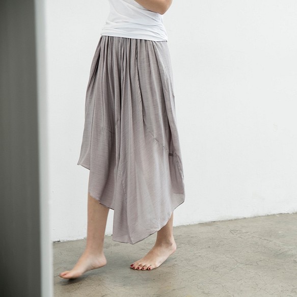法式拼片裙 - 紫丁香 Lined asymmetric midi skirt - Soft lilac 第1張的照片