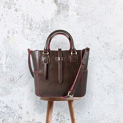 Baimiao Medium Leather Tote / Double Bag – Pink Trim 1枚目の画像