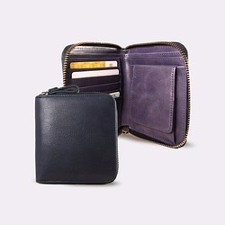 Montage Leather Bi-fold Zipper Wallet - Black/Purple 1枚目の画像