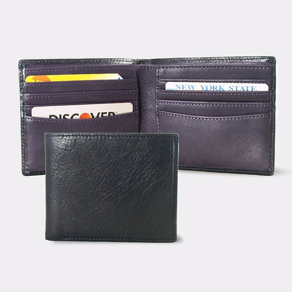 Montage Leather Bi-fold Compact Wallet - Black/Purple 1枚目の画像