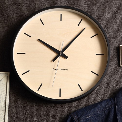 KATOMOKU plywood wall clock 5 電波時計 連続秒針 km-50BRC 掛け時計