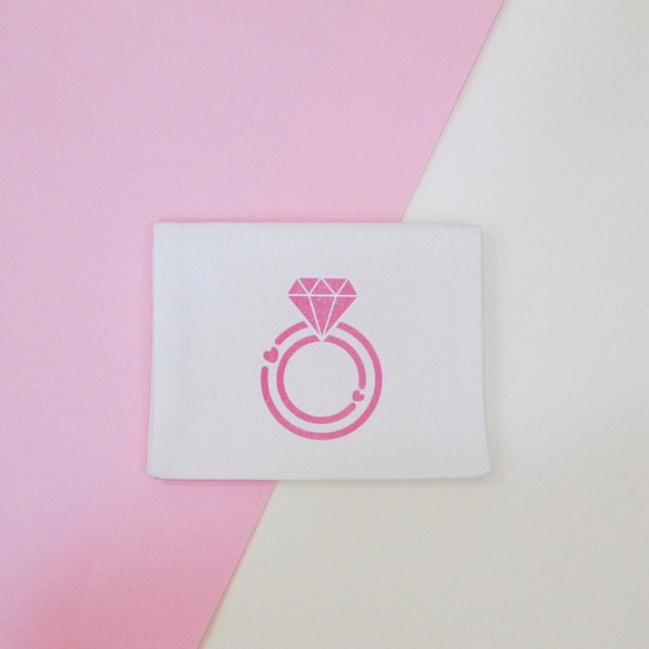 客製化婚禮小物-純棉帆布隨身面紙收納套-閃亮鑽戒 第1張的照片