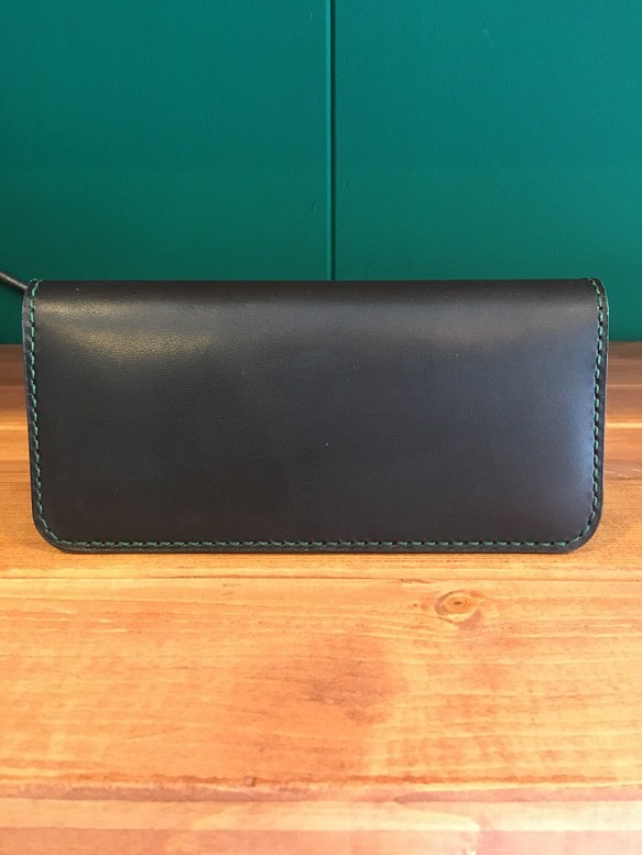 Plain long wallet【Black×Green】 1枚目の画像