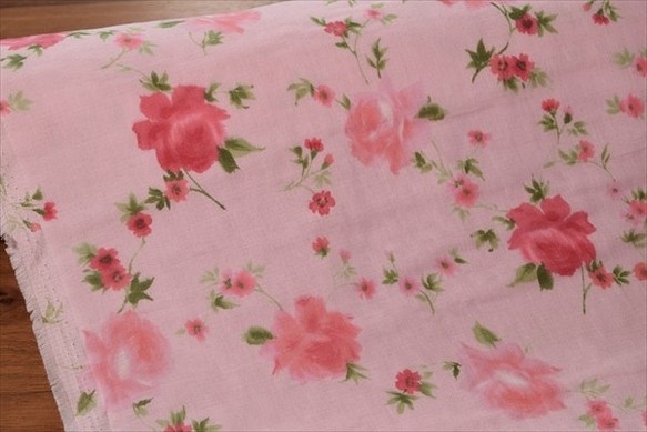 50cm [YUWA / Mufan]抗菌/除臭三層紗布/粉色/玫瑰/花朵圖案/高級柔軟加工/棉 第1張的照片