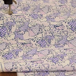 【Konzai san ni hi】Hinabatiko貓/貓圖案/棉/雙層紗布/紫色 第1張的照片