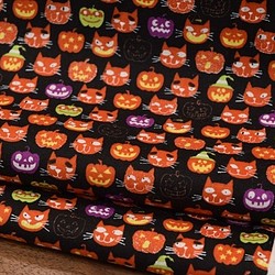 【Halloween】ハロウィンパーティー/猫/ネコ/かぼちゃ/コットン生地 1枚目の画像