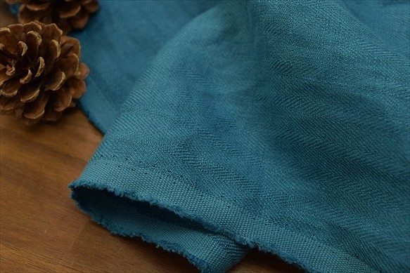 50cm [日本亞麻布]高品質彩色亞麻布/人字形編織/單色/天然材料/藍色 第1張的照片