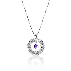 幸運符花環圖案鉑金二月誕生石紫水晶和鑽石周年紀念項鍊 第1張的照片