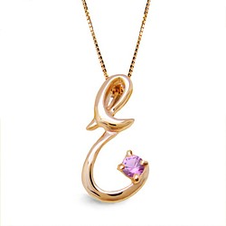 二月生日石紫水晶首字母 [ E ] 字母 K10 玫瑰金項鍊 [Miwahoseki] 第1張的照片