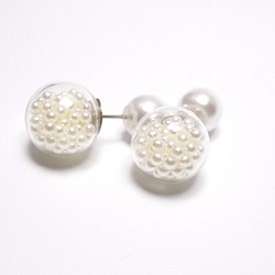 A Handmade 仿珍珠玻璃球配珍珠前後耳釘 第1張的照片