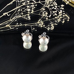 〖耳環（樹脂Nonhorupiasu）〗捷克水晶玻璃和棉花珍珠耳環（銀色/ L）＃052 第1張的照片
