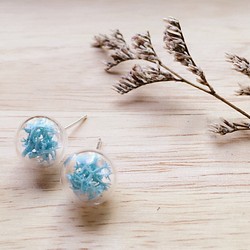 小花玻璃球耳環-天藍色珊瑚 第1張的照片