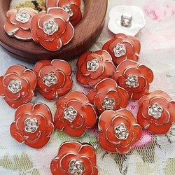 HR07【24mm set 6pcs】Handmade.搪瓷玫瑰花.熟橘子+銀色裝飾鈕扣. 第1張的照片