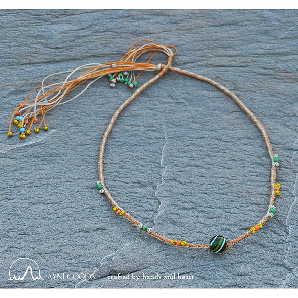 手編みロープシリーズ艶をかけられたビーズネックレス-グリーン/タッセルロープ 1枚目の画像